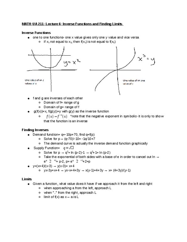 MATH-UA 211 Lecture 6: Inverse Functions and Finding Limits thumbnail