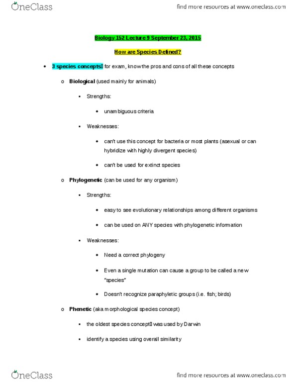 BIOLOGY 152 Lecture Notes - Lecture 9: Paraphyly, Mutation Rate, Noncoding Dna thumbnail