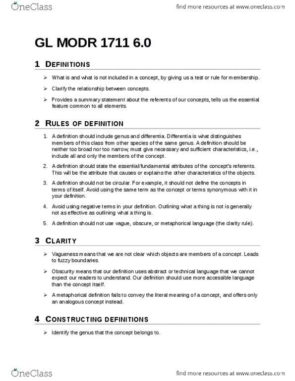 MODR 1711 Lecture Notes - Lecture 2: Differentia, Vagueness, Clarity thumbnail