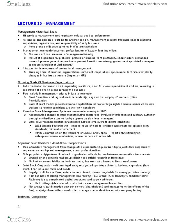 MGMT 1030 Lecture Notes - Lecture 10: Profit Motive, Occupational Safety And Health, Job Design thumbnail