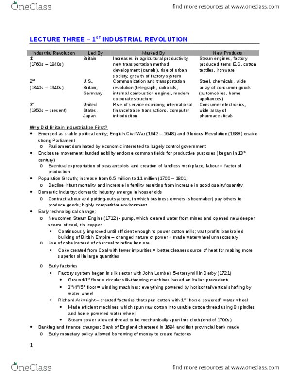 MGMT 1030 Lecture Notes - Lecture 3: Poor Law Amendment Act 1834, Porton, Newcomen Atmospheric Engine thumbnail