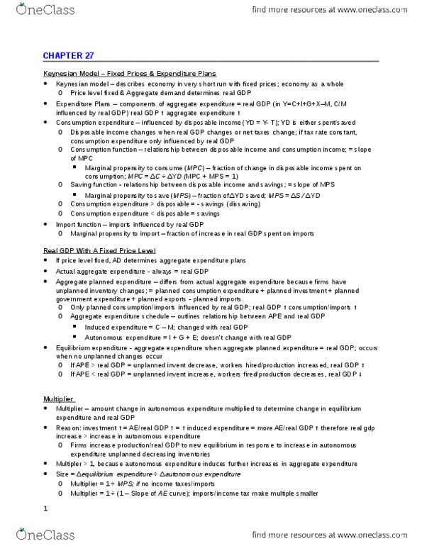 ECON 1010 Chapter 27: ECON1010 Notes - Chapter 27 thumbnail