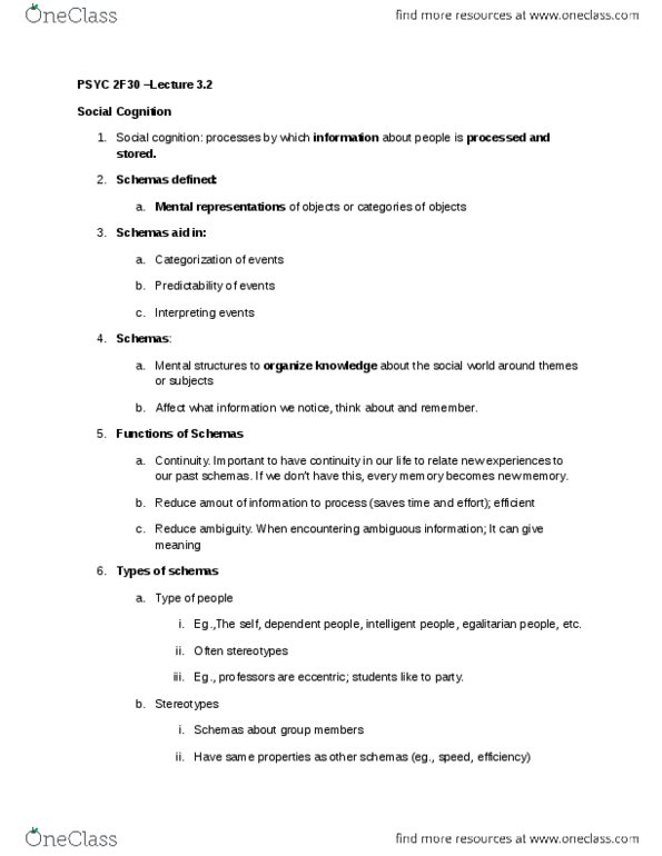 PSYC 2P30 Lecture Notes - Lecture 3: Social Cognition, Lana Turner, Daniel Kahneman thumbnail