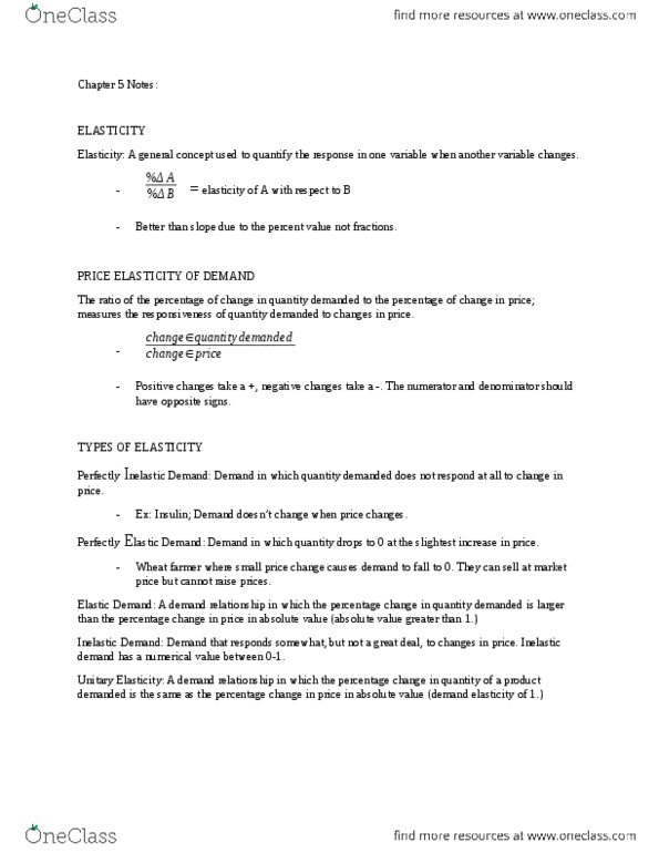 ECO 108 Chapter Notes - Chapter 5: Price Elasticity Of Demand, Insulin thumbnail