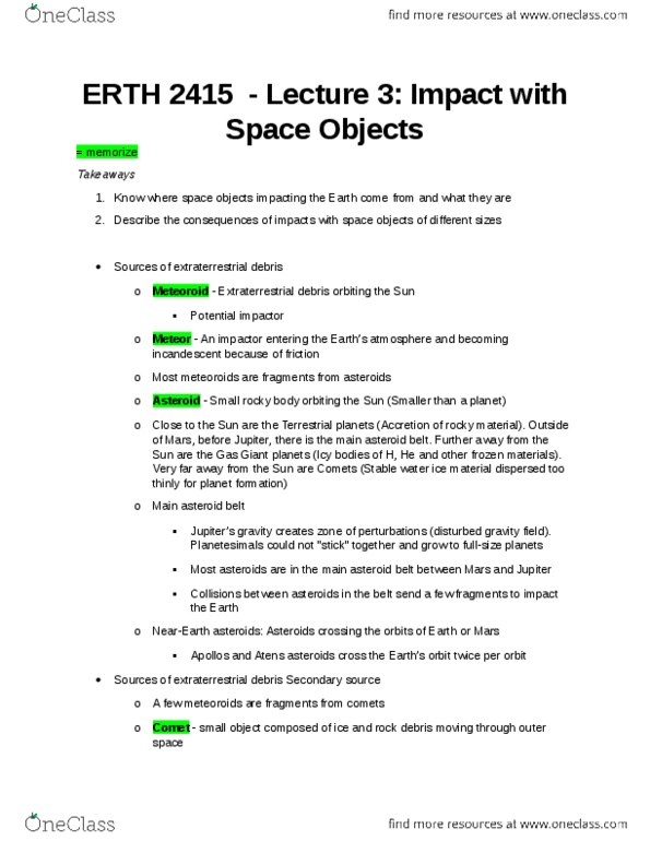 ERTH 2415 Lecture Notes - Lecture 3: Space Debris, Meteoroid, Gas Giant thumbnail