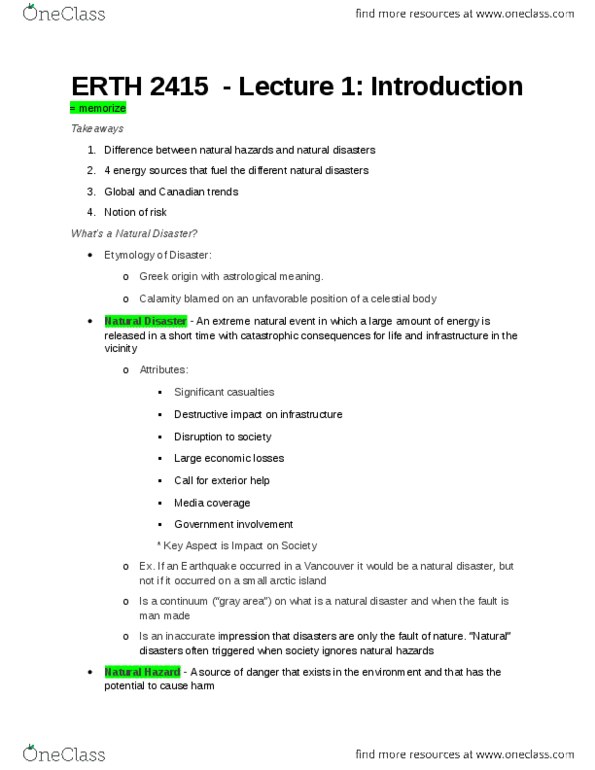 ERTH 2415 Lecture Notes - Lecture 1: Natural Disaster, Return Period, Planetary Differentiation thumbnail