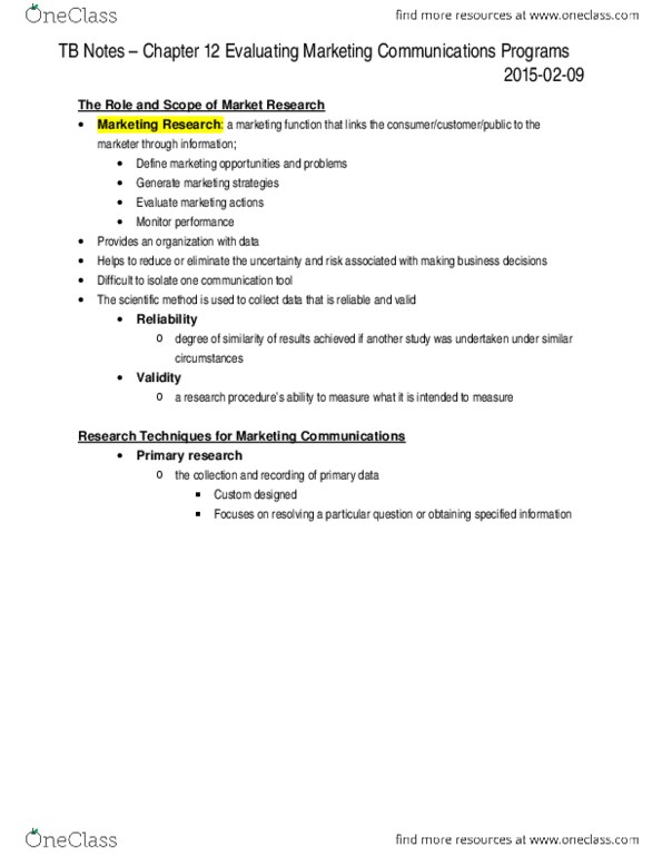 Management and Organizational Studies 3322F/G Chapter 12: TB Notes – Chapter 12 Evaluating Marketing Communications Programs thumbnail