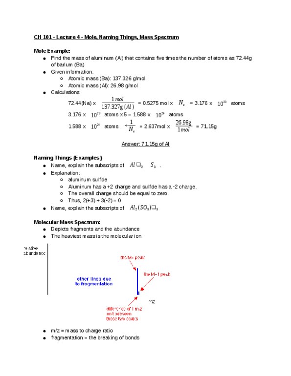 CAS CH 101 Lecture Notes - Lecture 4: Atomic Mass thumbnail