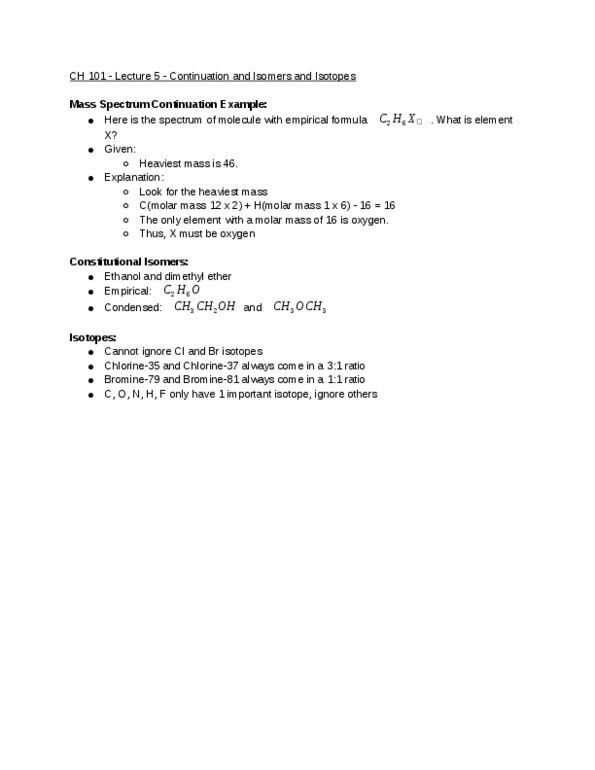 CAS CH 101 Lecture Notes - Lecture 5: Molar Mass, Bromine, Dimethyl Ether thumbnail