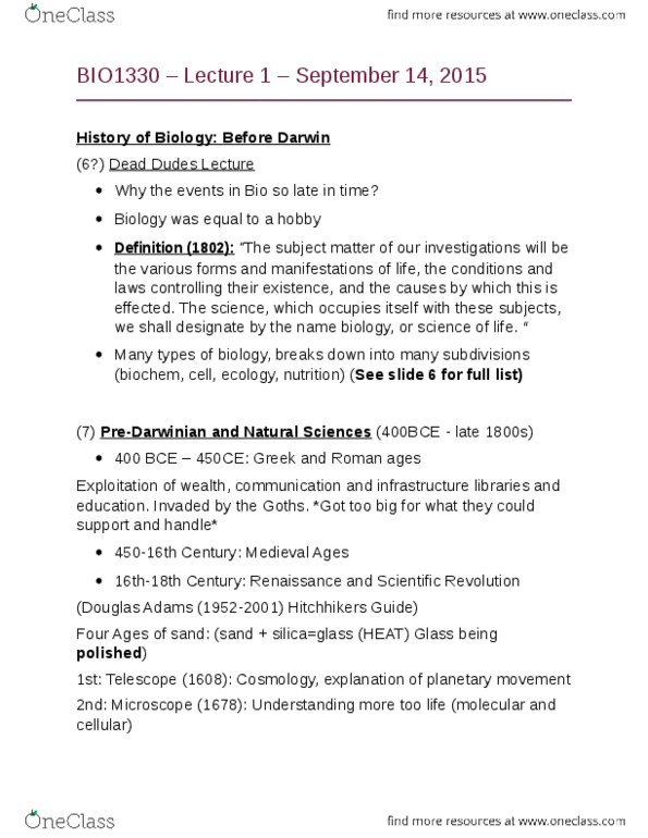 BIO 1130 Lecture Notes - Lecture 1: Hippocratic Corpus, Theophrastus, Optical Fiber thumbnail