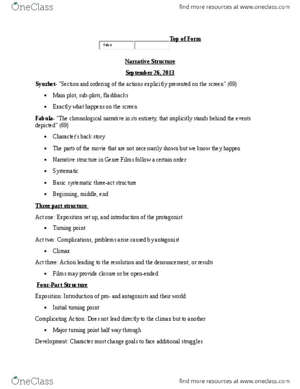 FS103 Lecture Notes - Lecture 3: Main Plot, Narrative Structure, Historical Period Drama thumbnail