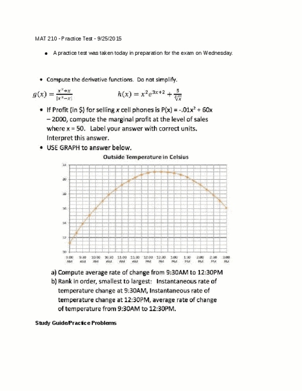 Mat 210 Midterm Practice Test Oneclass