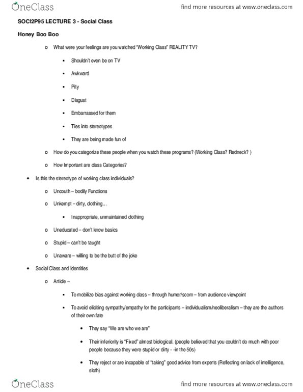 SOCI 2P95 Lecture 3: SOCI2P95 LECTURE 3 Social Class thumbnail