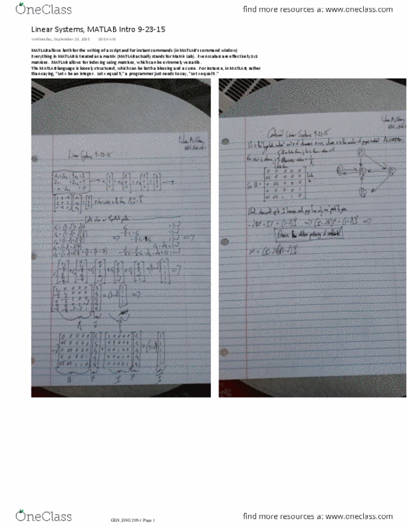 GEN ENG 205 Lecture Notes - Lecture 2: Matlab thumbnail