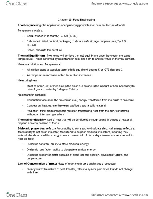 FOOD 2010 Chapter Notes - Chapter 13: Relative Permittivity, Dielectric Loss, Food Engineering thumbnail