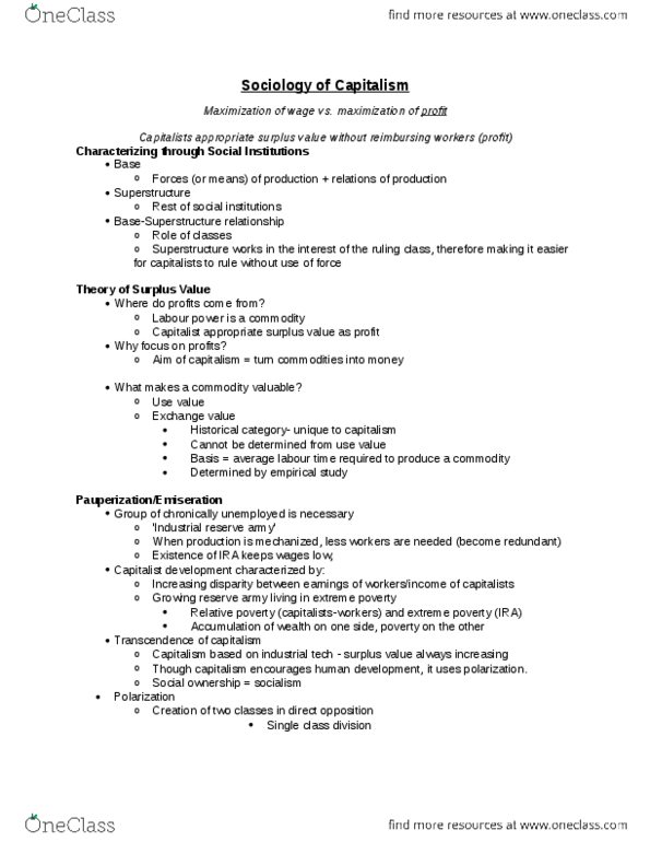 SOCI 331 Lecture Notes - Lecture 5: Social Ownership, Labour Power thumbnail