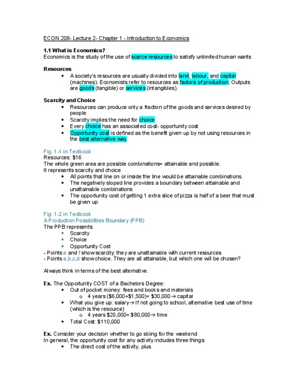 ECON 208 Lecture Notes - Lecture 2: Economica, Resource Allocation, Comparative Advantage thumbnail