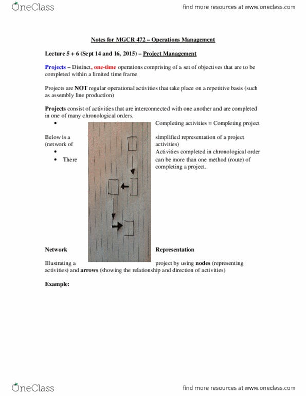 MGCR 472 Lecture Notes - Lecture 5: Critical Path Method, Longest Path Problem thumbnail