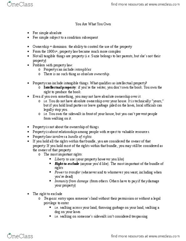 LGST 101 Chapter Notes - Chapter 6: Personal Property, Fee Simple, Intangible Property thumbnail