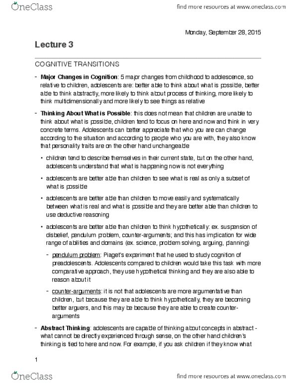 PSY310H5 Lecture Notes - Lecture 3: Metacognition, Ventromedial Prefrontal Cortex, Organismic Theory thumbnail