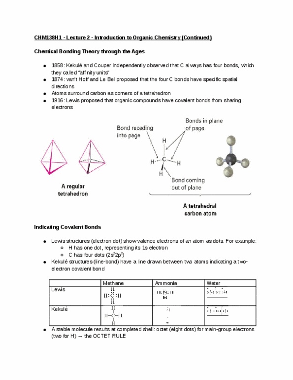 CHM136H1 Lecture Notes - Lecture 2: Lone Pair, Bond Length, Molecular Geometry thumbnail
