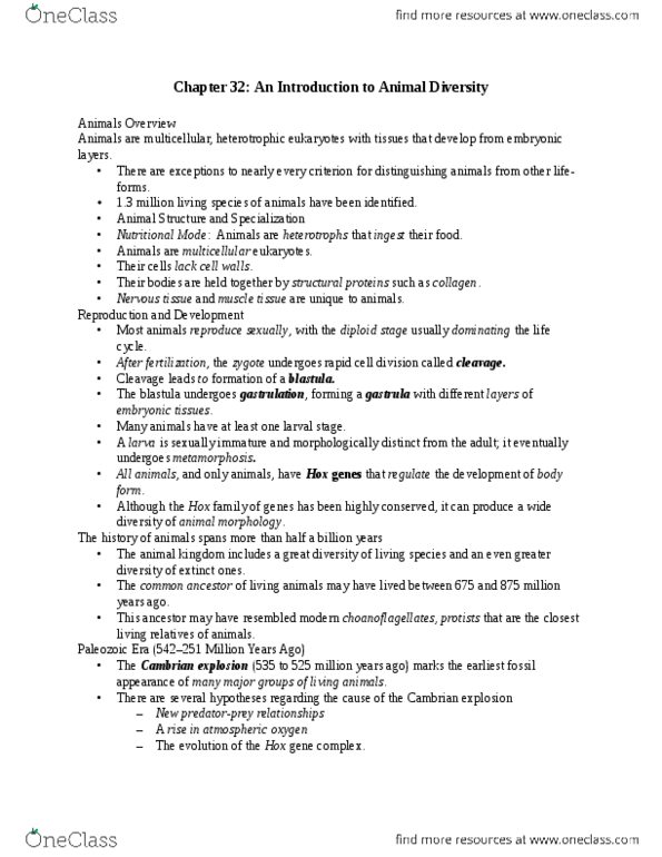 BIO153H5 Chapter Notes - Chapter 32: Protostome, The Animal Kingdom, Body Cavity thumbnail