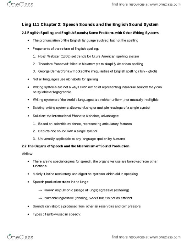 LING 111 Chapter Notes - Chapter 2: Canadian Raising, Alveolar And Postalveolar Approximants, Logogram thumbnail