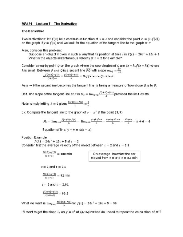 CAS MA 121 Lecture 8: The Derivative thumbnail