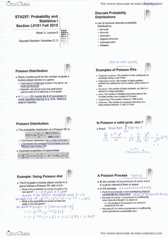 STA257H1 Lecture Notes - Lecture 6: E.G. Time, Poisson Point Process, Univariate thumbnail