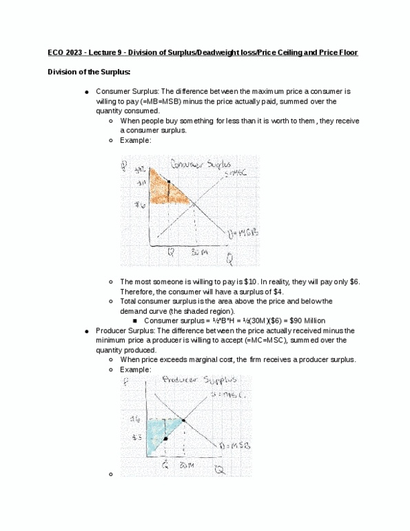 ECO 2023 Lecture Notes - Lecture 9: Economic Surplus thumbnail