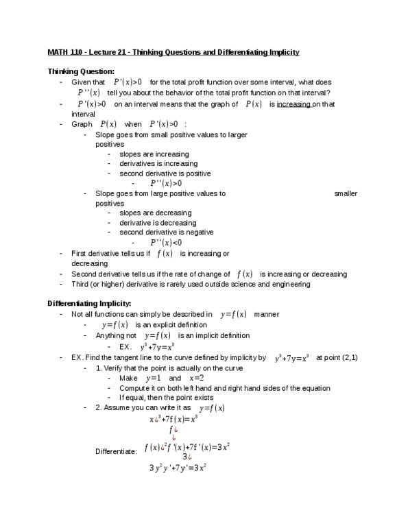 MATH 110 Lecture Notes - Lecture 21: Derivative thumbnail