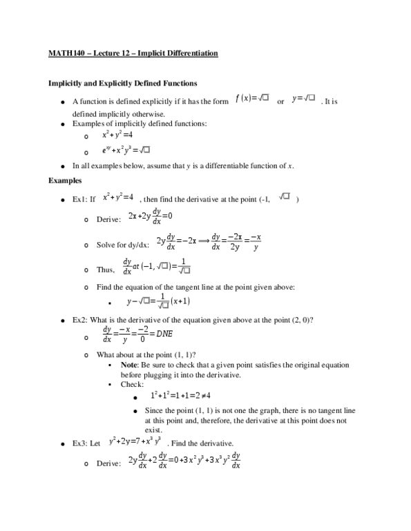 MATH 140 Lecture Notes - Lecture 12: Quotient Rule, Differentiable Function thumbnail