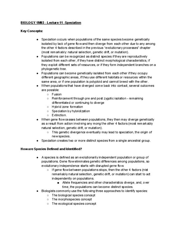 BIOLOGY 1M03 Lecture Notes - Lecture 11: Hybrid Zone, National Institute Of Standards And Technology, Genetic Drift thumbnail