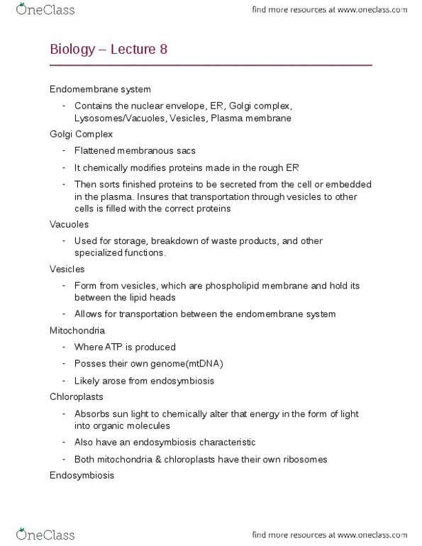 BI110 Lecture Notes - Lecture 8: Nuclear Membrane, Phospholipid, Cyanobacteria thumbnail