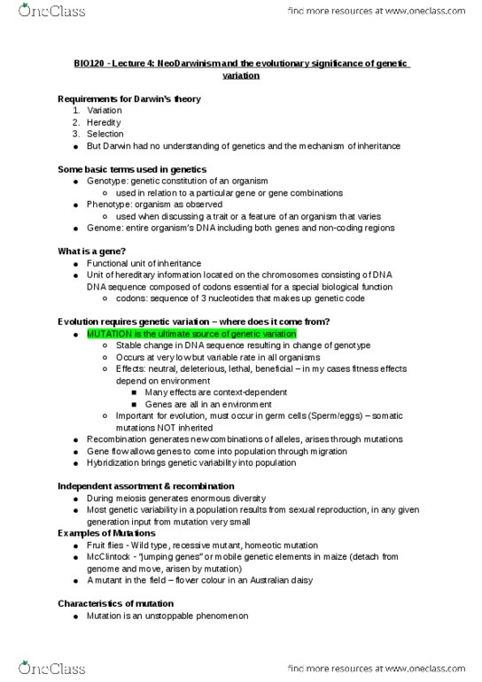 BIO120H1 Lecture Notes - Lecture 4: Gregor Mendel, Meiosis, Dna Replication thumbnail