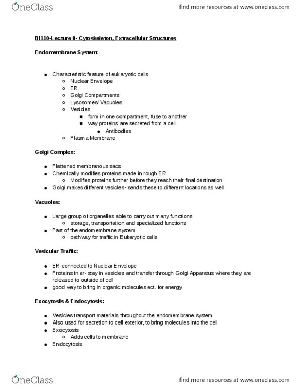 BI110 Lecture Notes - Lecture 8: Inner Membrane, Cellular Respiration, Cytoskeleton thumbnail