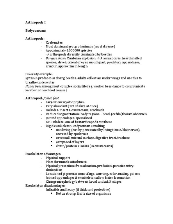 BIOL 111 Lecture Notes - Ecdysis, Endoskeleton, Honey Bee thumbnail