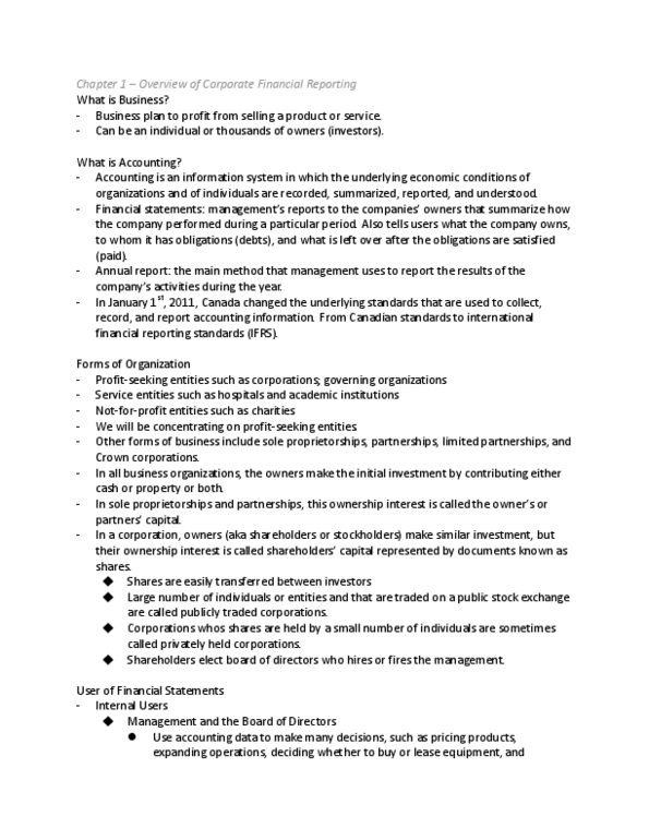 BUS 251 Chapter Notes - Chapter 1-3: Profit Margin, Deferral, Historical Cost thumbnail