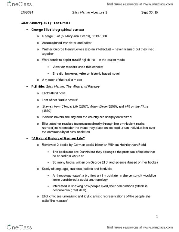 ENG324Y1 Lecture Notes - Lecture 5: Social Anthropology, Raymond Williams, Corn Laws thumbnail