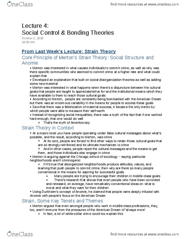 SOC205H5 Lecture 4: Lecture 4 - Social Control & Bonding Theories thumbnail