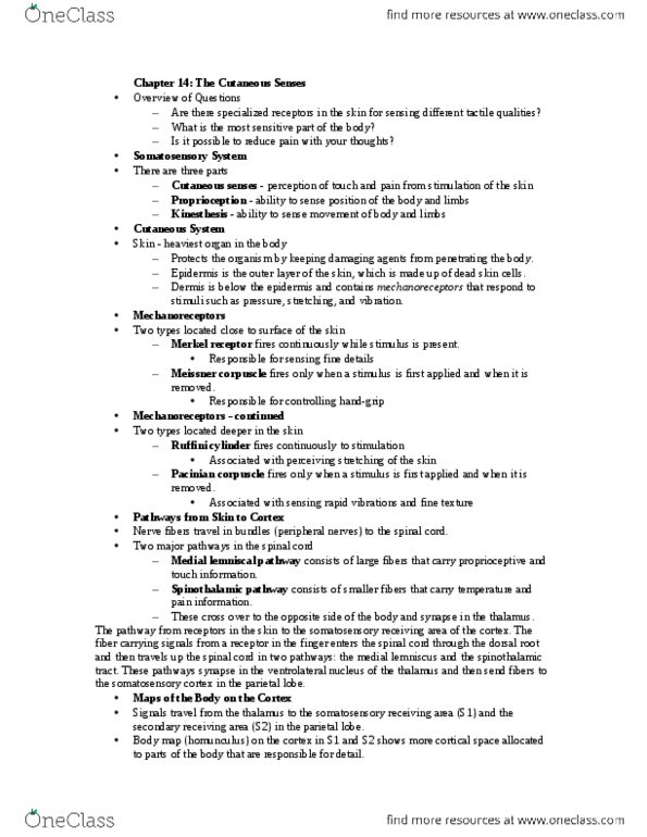 Psychology 2115A/B Chapter Notes - Chapter 14: Neuropathic Pain, Limbic System, Sensory System thumbnail