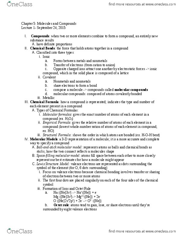 CHEM 120 Lecture Notes - Lecture 1: Ferrous, Sodium Chloride, Octet Rule thumbnail