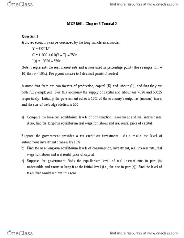 MGEB06H3 Lecture Notes - Lecture 4: Real Wages, Real Interest Rate thumbnail