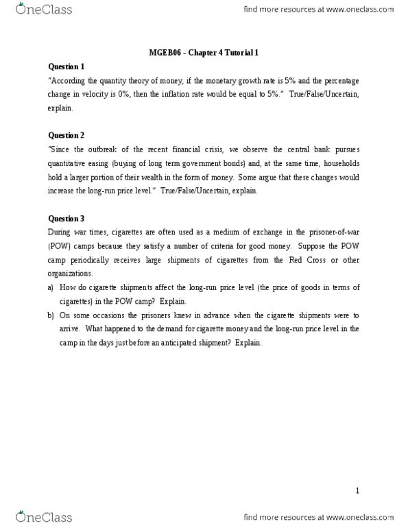 MGEB06H3 Lecture Notes - Lecture 1: Quantitative Easing thumbnail