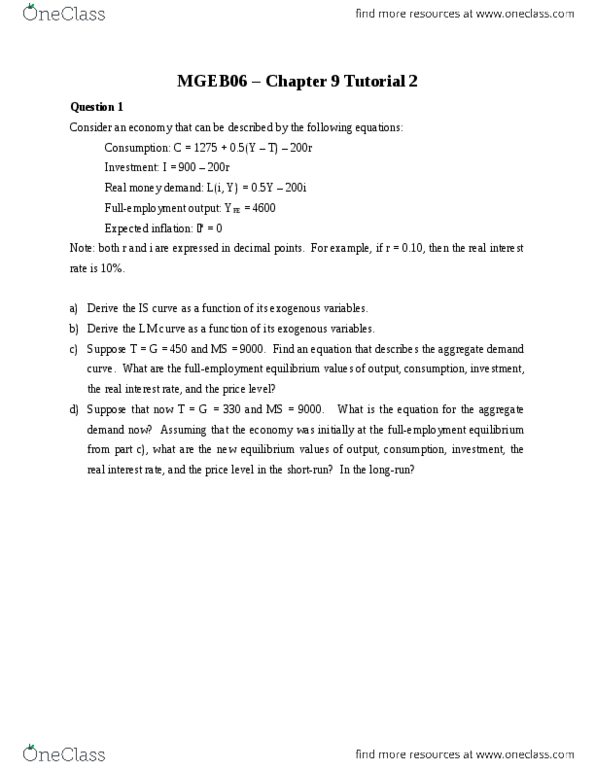 MGEB06H3 Lecture Notes - Lecture 1: Aggregate Demand, Real Interest Rate thumbnail