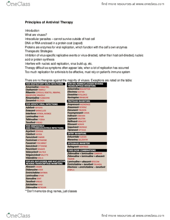 Pharmacology 3620 Lecture Notes - Lecture 1: T Helper Cell, Raltegravir, Gp41 thumbnail