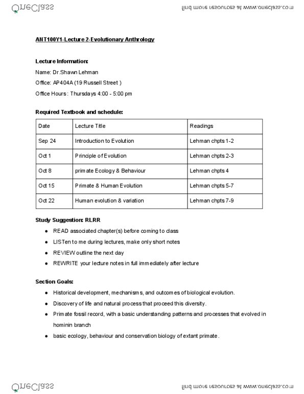 ANT100Y1 Lecture Notes - Lecture 2: Human Hair Color, Earwax, Advantageous thumbnail