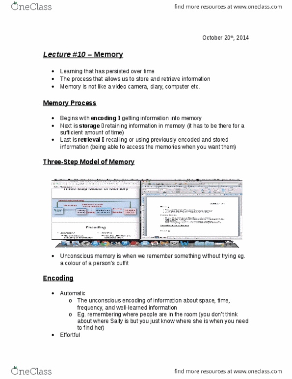 PSYC 1000 Lecture Notes - Lecture 10: Iconic Memory, Source Amnesia, Echoic Memory thumbnail