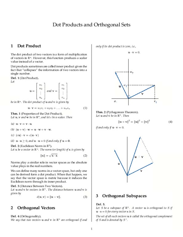 MAT223H1 Chapter 8.1: Chapter 8.1 Dot Products and Orthogonal Sets thumbnail