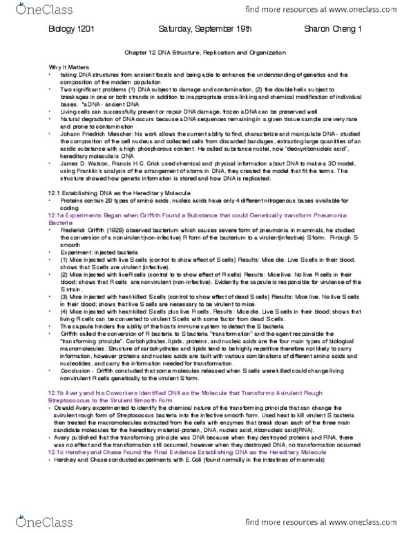 Biology 1201A Chapter Notes - Chapter 12: Guanine, Photographic Film, Base Pair thumbnail